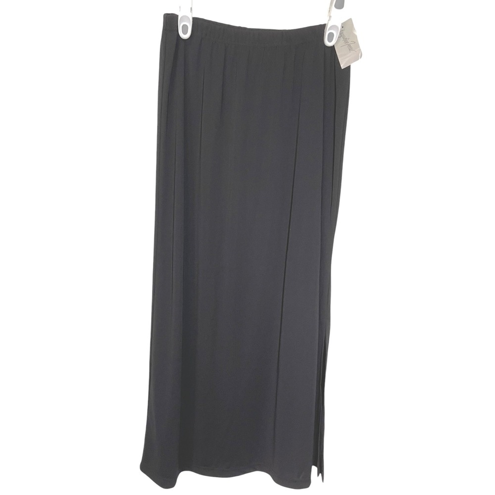 Jacqueline Ferrar Medium Black Maxi Skirt Matte Jersey Side Slit 90s Minimalist
